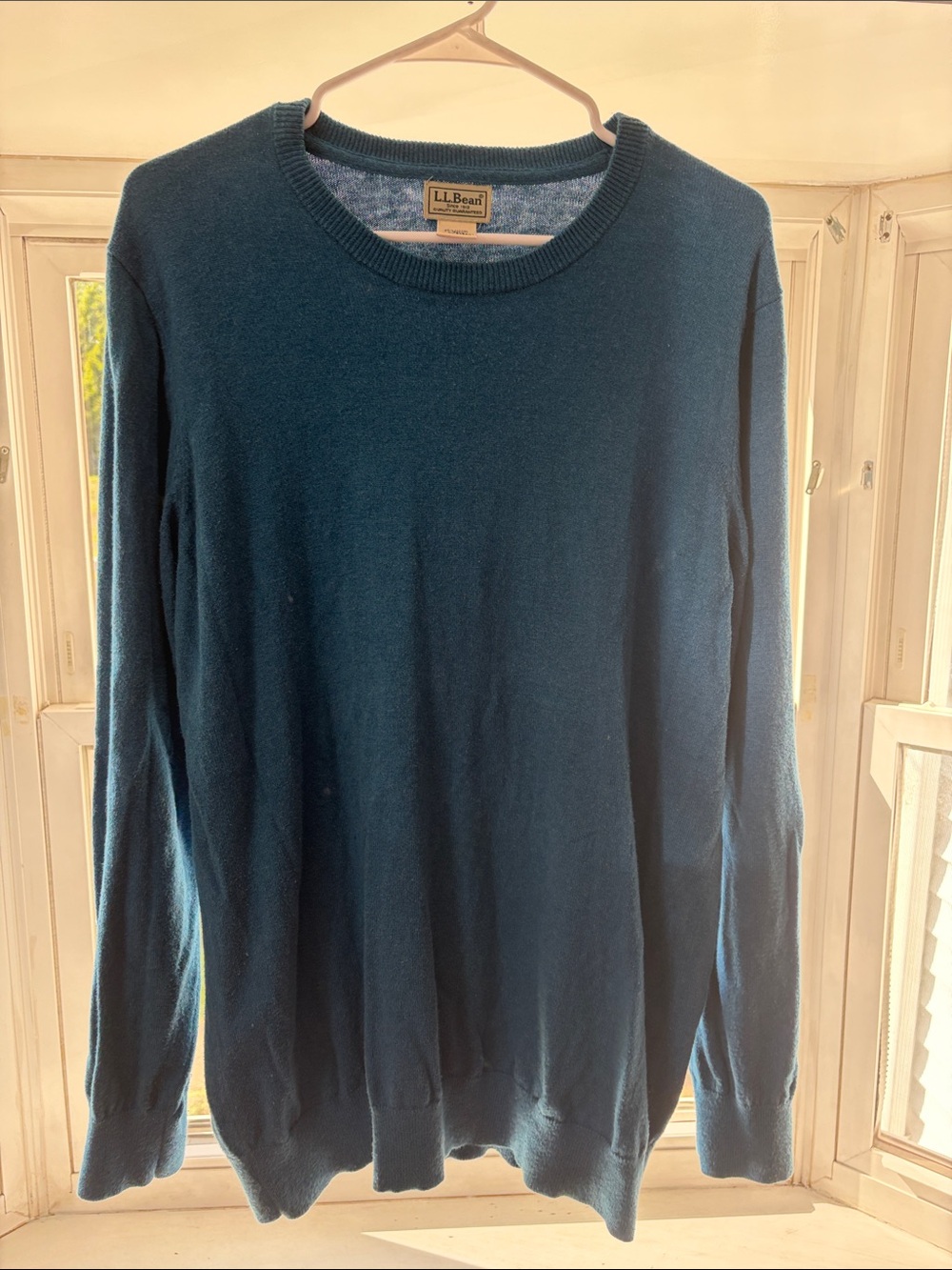 L.L. Bean Men's Crewneck 95% Cotton 5% Cashmere Sweater in Teal
